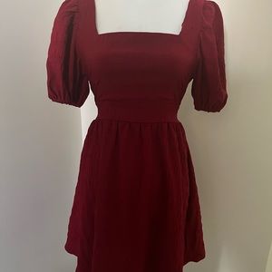 Red Peasant Dress with Square Neckline!